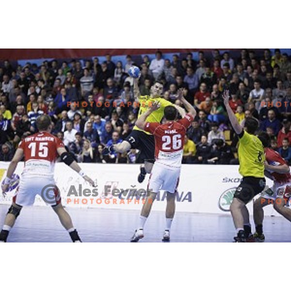 Marko Dujmovic of Gorenje Velenje in action during EHF Cup handball match between Gorenje Velenje (SLO) and Hamburg (GER) in Red Hall, Velenje, Slovenija on March 15, 2015