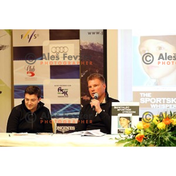 Andrej Miklavc , former slovenian World cup skier and 3 times Olympian (1992, 1994, 1998) presenting his book "Sportkid Whisperer" at press conference during AUDI FIS Ski World Cup - 54.Vitranc Cup in Kranjska gora, Slovenia on March 14, 2015