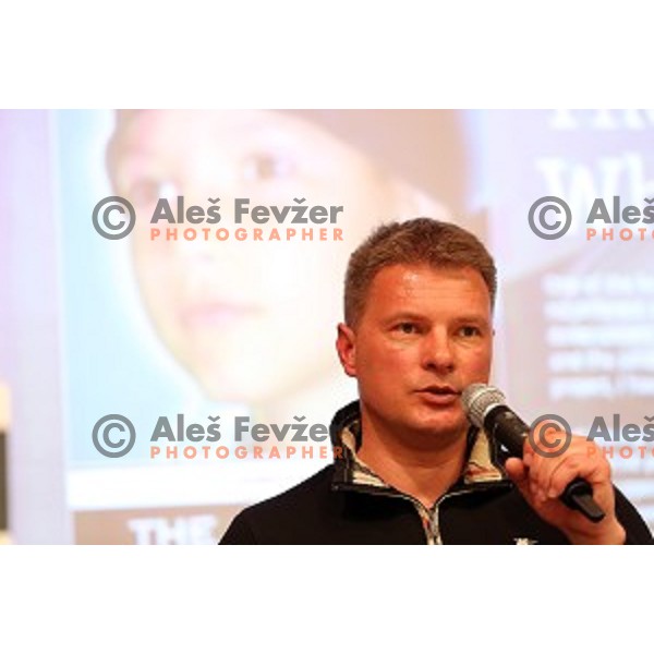 Andrej Miklavc , former slovenian World cup skier and 3 times Olympian (1992, 1994, 1998) presenting his book "Sportkid Whisperer" at press conference during AUDI FIS Ski World Cup - 54.Vitranc Cup in Kranjska gora, Slovenia on March 14, 2015