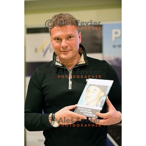 Andrej Miklavc , former slovenian World cup skier and 3 times Olympian (1992, 1994, 1998) presenting his book "Sportkid Whisperer" at press conference during AUDI FIS Ski World Cup - 54.Vitranc Cup in Kranjska gora, Slovenia on March 14, 2015
