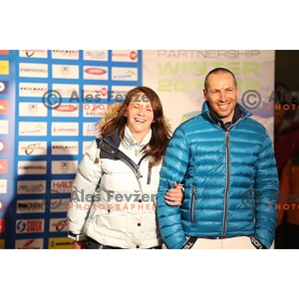 Spela Bracun and Mitja Valencic at Slovenia Ski team fashion show during AUDI FIS Ski World Cup- 54.Vitranc Cup in Kranjska gora, Slovenia on March 14, 2015