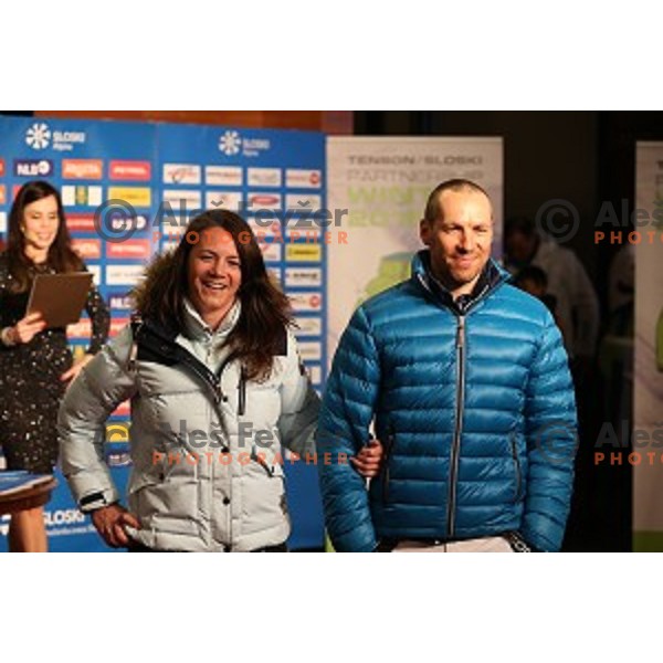 Spela Bracun and Mitja Valencic at Slovenia Ski team fashion show during AUDI FIS Ski World Cup- 54.Vitranc Cup in Kranjska gora, Slovenia on March 14, 2015