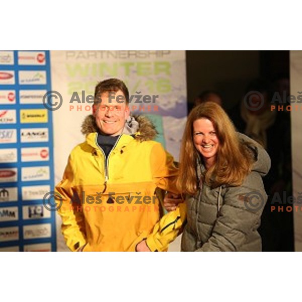 Spela Pretnar and Bernard Vajdic at Slovenia Ski team fashion show during AUDI FIS Ski World Cup- 54.Vitranc Cup in Kranjska gora, Slovenia on March 14, 2015