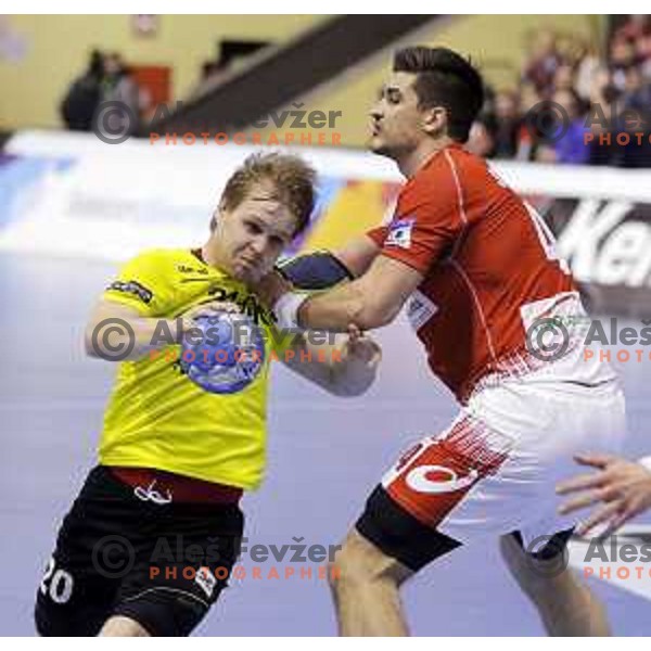 of Gorenje Velenje in action during EHF Cup handball match between Gorenje Velenje (SLO) and Hamburg in Red Hall, Velenje, Slovenija on March 14, 2015