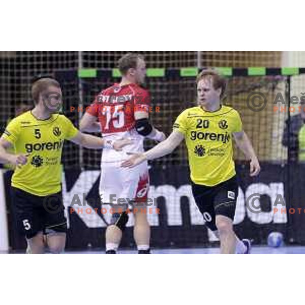 of Gorenje Velenje in action during EHF Cup handball match between Gorenje Velenje (SLO) and Hamburg in Red Hall, Velenje, Slovenija on March 14, 2015