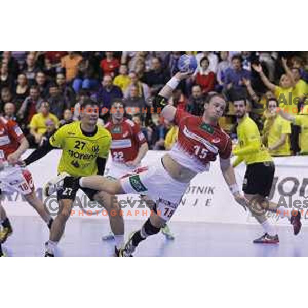 of Gorenje Velenje in action during EHF Cup handball match between Gorenje Velenje (SLO) and Hamburg in Red Hall, Velenje, Slovenija on March 14, 2015