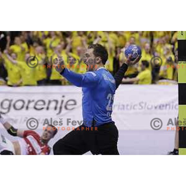 of Gorenje Velenje in action during EHF Cup handball match between Gorenje Velenje (SLO) and Hamburg in Red Hall, Velenje, Slovenija on March 14, 2015