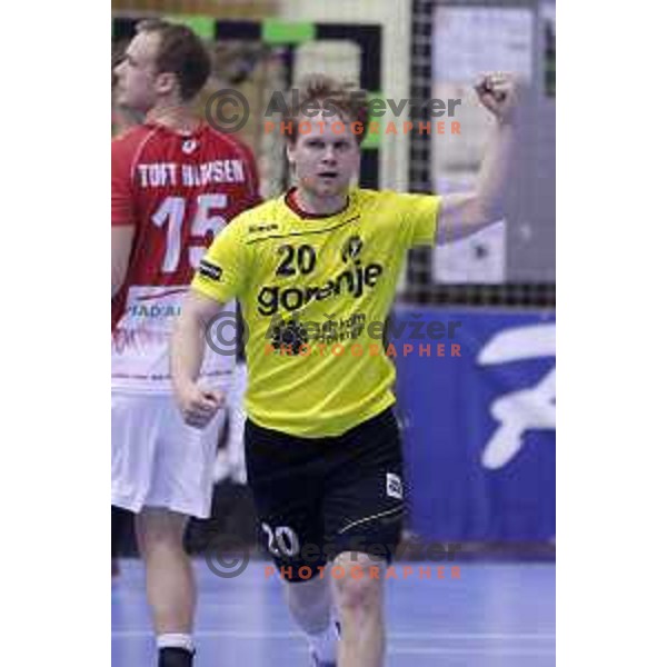 of Gorenje Velenje in action during EHF Cup handball match between Gorenje Velenje (SLO) and Hamburg in Red Hall, Velenje, Slovenija on March 14, 2015