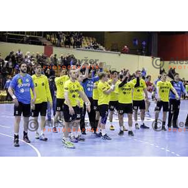 of Gorenje Velenje in action during EHF Cup handball match between Gorenje Velenje (SLO) and Hamburg in Red Hall, Velenje, Slovenija on March 14, 2015