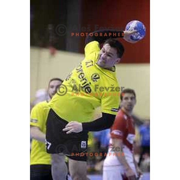 of Gorenje Velenje in action during EHF Cup handball match between Gorenje Velenje (SLO) and Hamburg in Red Hall, Velenje, Slovenija on March 14, 2015