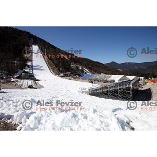 Planica ski flying hill getting ready for Final of Ski jumping World Cup on March 16, 2015