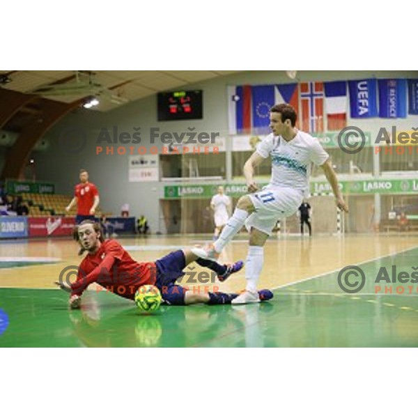 Tilen Stendler of Slovenia during futsal match Slovenia-Noreway in European Futsal Championships Qualifiers in group 5 in Tri Lilije, Lasko, Slovenia on March 18, 2015