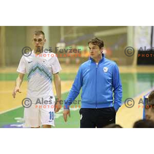 Alen Fetic and Andrej Dobovicnik, head coach of Slovenia during futsal match Slovenia-Noreway in European Futsal Championships Qualifiers in group 5 in Tri Lilije, Lasko, Slovenia on March 18, 2015