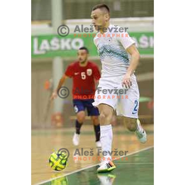 Rok Mordej of Slovenia during futsal match Slovenia-Noreway in European Futsal Championships Qualifiers in group 5 in Tri Lilije, Lasko, Slovenia on March 18, 2015