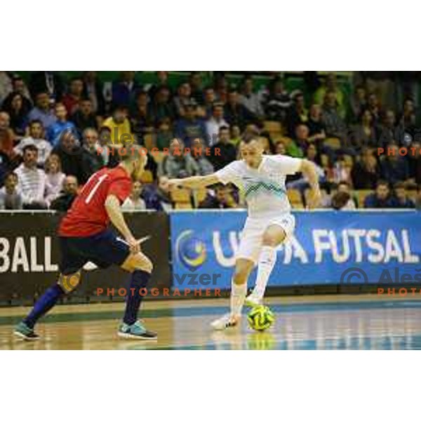 Rok Mordej of Slovenia during futsal match Slovenia-Noreway in European Futsal Championships Qualifiers in group 5 in Tri Lilije, Lasko, Slovenia on March 18, 2015