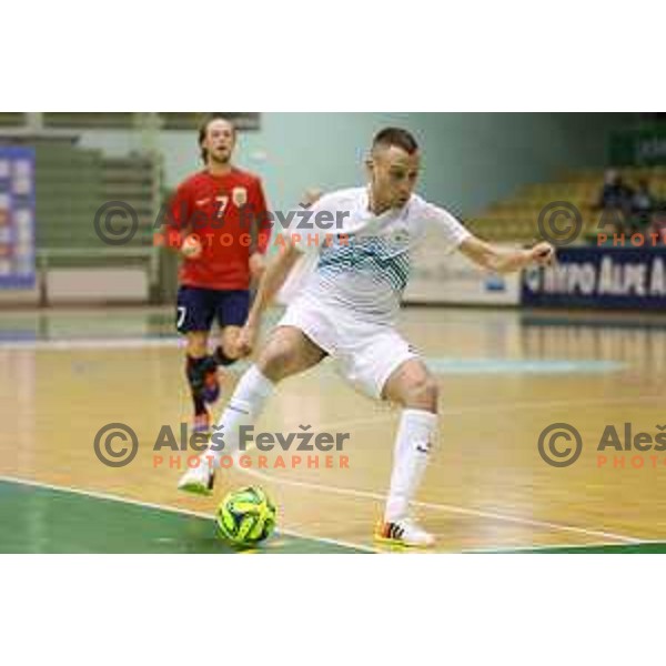 Rok Mordej of Slovenia during futsal match Slovenia-Noreway in European Futsal Championships Qualifiers in group 5 in Tri Lilije, Lasko, Slovenia on March 18, 2015