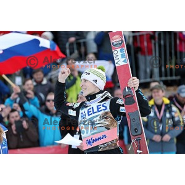 Jurij Tepes of Slovenia, runner-up at Ski flying event during the Final of Ski jumping World Cup Planica, Slovenia on March 20, 2015