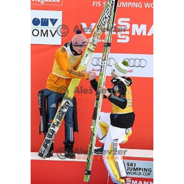 Severin Freund (GER) and Peter Prevc (SLO) at Ski flying competition during the Final of FIS Ski jumping World Cup in Planica, Slovenia on March 22, 2015