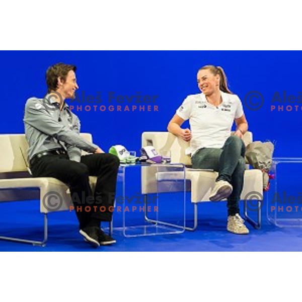 Peter Prevc and Tina Maze during Sportni izziv, RTV , Ljubljana, Slovenia, on March 24th, 2015