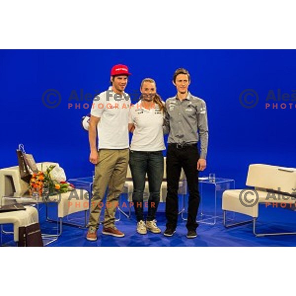 Peter Prevc, Tina Maze and Zan Kosir during Sportni izziv, RTV , Ljubljana, Slovenia, on March 24th, 2015