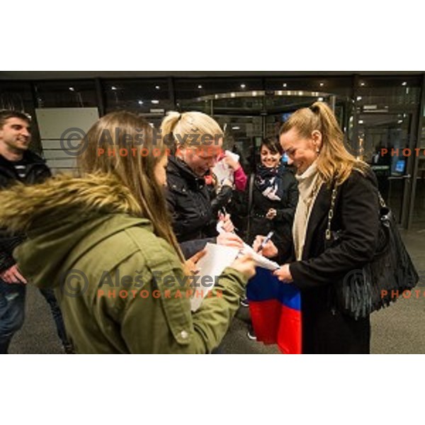 Tina Maze with fans after Sportni izziv, RTV, Ljubljana, Slovenia, on March 24th, 2015