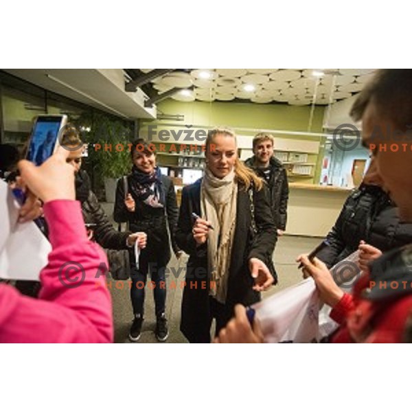 Tina Maze with fans after Sportni izziv, RTV, Ljubljana, Slovenia, on March 24th, 2015