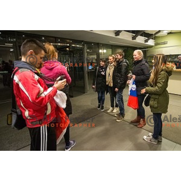 Tina Maze with fans after Sportni izziv, RTV, Ljubljana, Slovenia, on March 24th, 2015