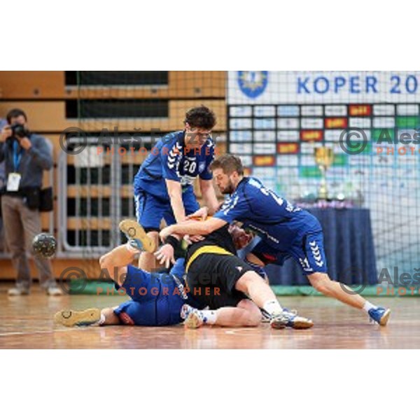 action during third place match at Slovenian Handball Cup 2015 between RD Koper 2013 and RK Dol TKI Hrastnik in Arena Bonifika, Koper, Slovenia on March 29, 2105