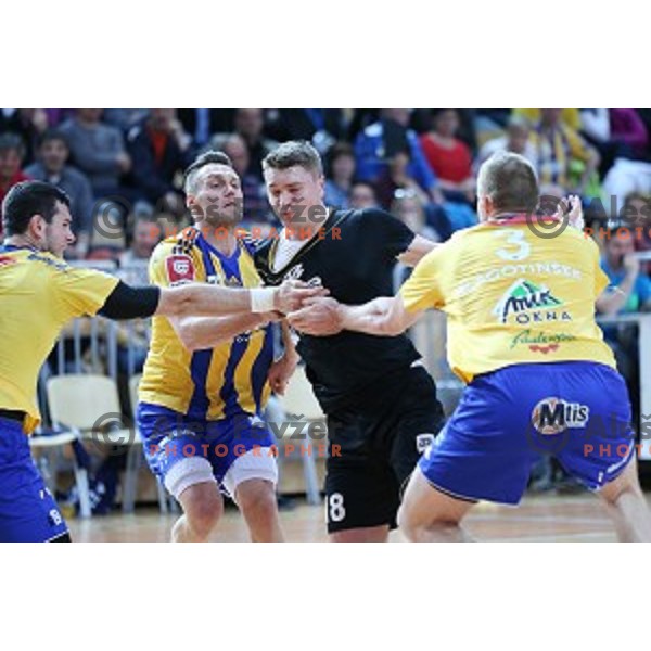 action during final match at Slovenian Handball Cup 2015 between Celje Pivovarna Lasko and Gorenje Velenje in Arena Bonifika, Koper, Slovenia on March 29, 2105