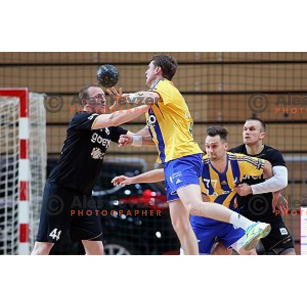 action during final match at Slovenian Handball Cup 2015 between Celje Pivovarna Lasko and Gorenje Velenje in Arena Bonifika, Koper, Slovenia on March 29, 2105