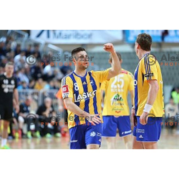 action during final match at Slovenian Handball Cup 2015 between Celje Pivovarna Lasko and Gorenje Velenje in Arena Bonifika, Koper, Slovenia on March 29, 2105