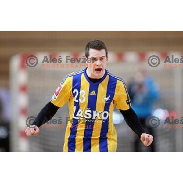 action during final match at Slovenian Handball Cup 2015 between Celje Pivovarna Lasko and Gorenje Velenje in Arena Bonifika, Koper, Slovenia on March 29, 2105