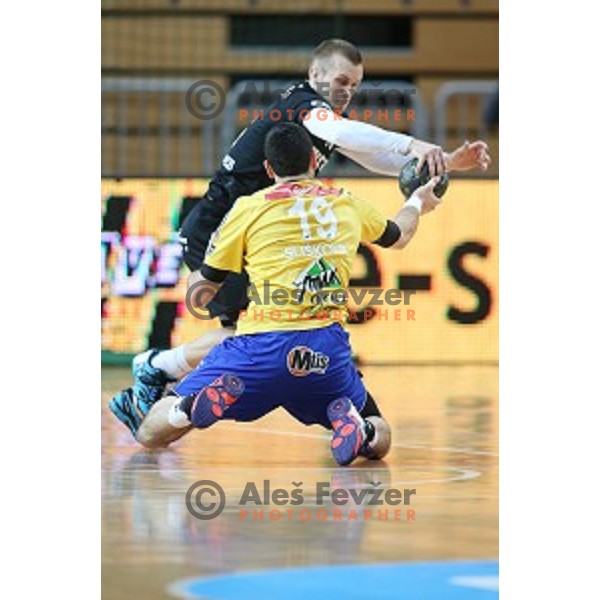 action during final match at Slovenian Handball Cup 2015 between Celje Pivovarna Lasko and Gorenje Velenje in Arena Bonifika, Koper, Slovenia on March 29, 2105