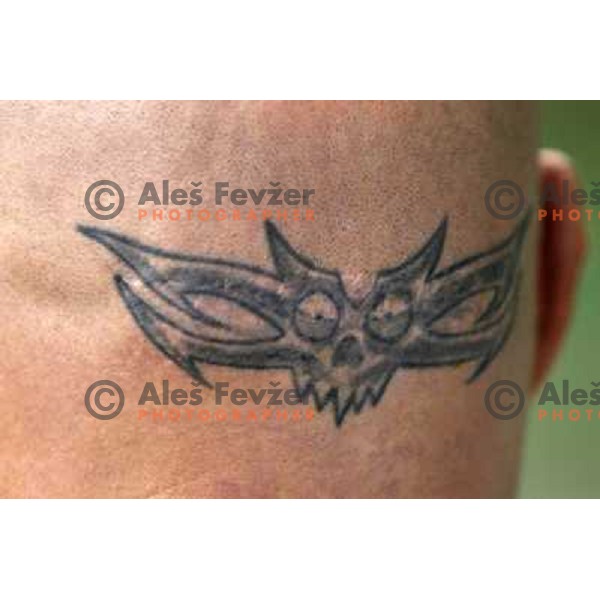 Tattoo of Bojan Zajc at ZM Olimpija summer practice in Hala Tivoli, Ljublajna 30.7.2007. Photo by Ales Fevzer 