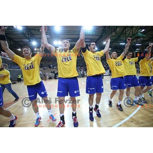 Players of Celje PL celebrate victory in Slovenian Handball Cup 2015 between Celje Pivovarna Lasko and Gorenje Velenje in Arena Bonifika, Koper, Slovenia on March 29, 2105