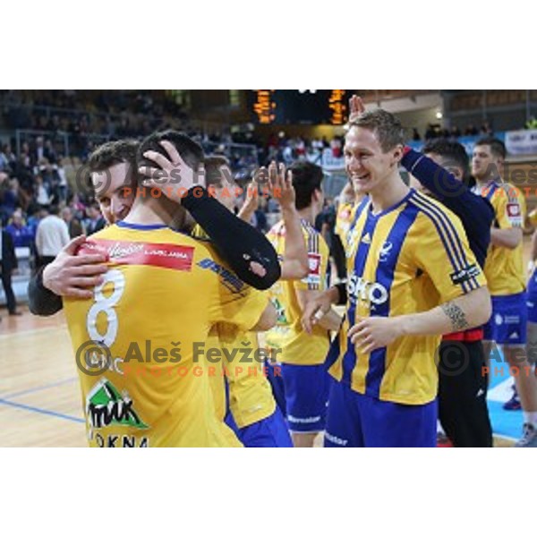 action during final match at Slovenian Handball Cup 2015 between Celje Pivovarna Lasko and Gorenje Velenje in Arena Bonifika, Koper, Slovenia on March 29, 2105