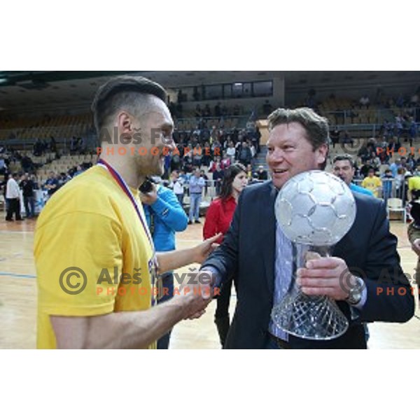 action during final match at Slovenian Handball Cup 2015 between Celje Pivovarna Lasko and Gorenje Velenje in Arena Bonifika, Koper, Slovenia on March 29, 2105