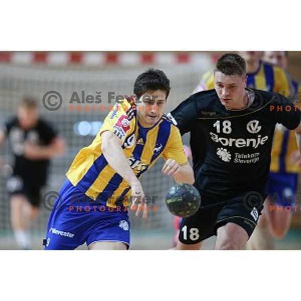 action during final match at Slovenian Handball Cup 2015 between Celje Pivovarna Lasko and Gorenje Velenje in Arena Bonifika, Koper, Slovenia on March 29, 2105