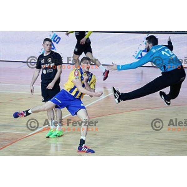 action during final match at Slovenian Handball Cup 2015 between Celje Pivovarna Lasko and Gorenje Velenje in Arena Bonifika, Koper, Slovenia on March 29, 2105