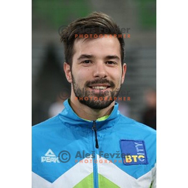 Rok Klavora at practice session before Artistic Gymnastics World Cup in Stozice Hall, Ljubljana, Slovenia on April 2, 2015