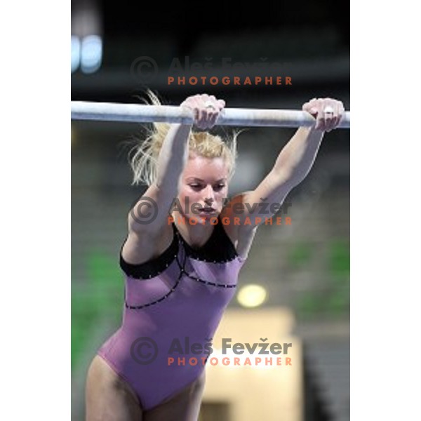 Teja Belak at practice session before Artistic Gymnastics World Cup in Stozice Hall, Ljubljana, Slovenia on April 2, 2015