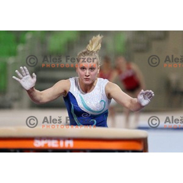 Ana Cikac at practice session before Artistic Gymnastics World Cup in Stozice Hall, Ljubljana, Slovenia on April 2, 2015