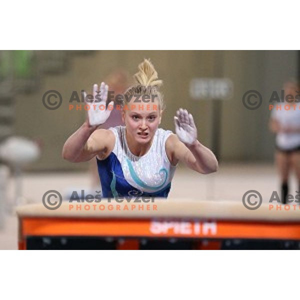 Ana Cikac at practice session before Artistic Gymnastics World Cup in Stozice Hall, Ljubljana, Slovenia on April 2, 2015