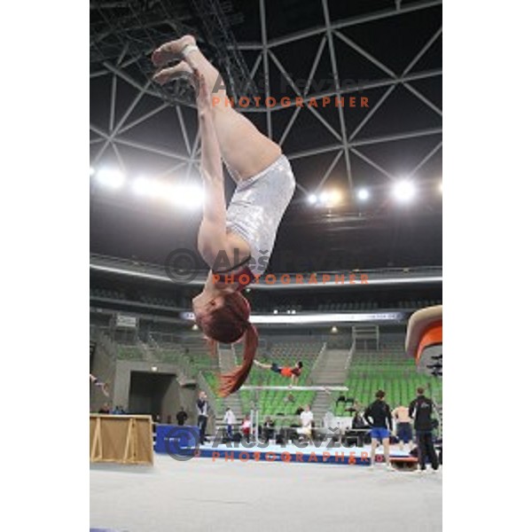 Tjasa Kysselef at practice session before Artistic Gymnastics World Cup in Stozice Hall, Ljubljana, Slovenia on April 2, 2015