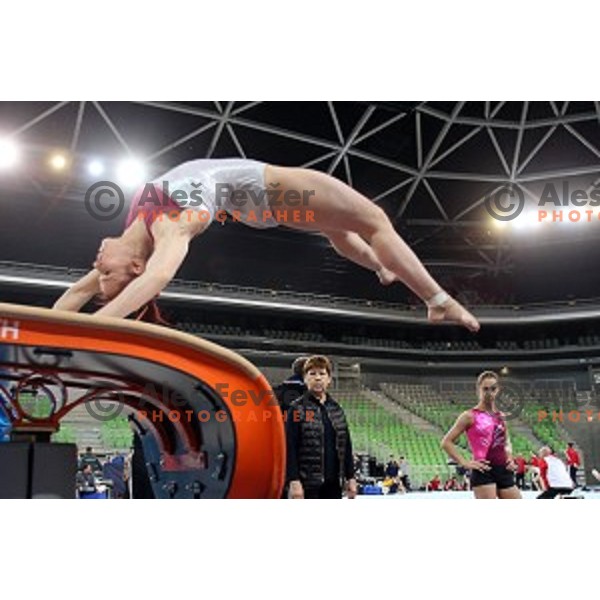Tjasa Kysselef at practice session before Artistic Gymnastics World Cup in Stozice Hall, Ljubljana, Slovenia on April 2, 2015