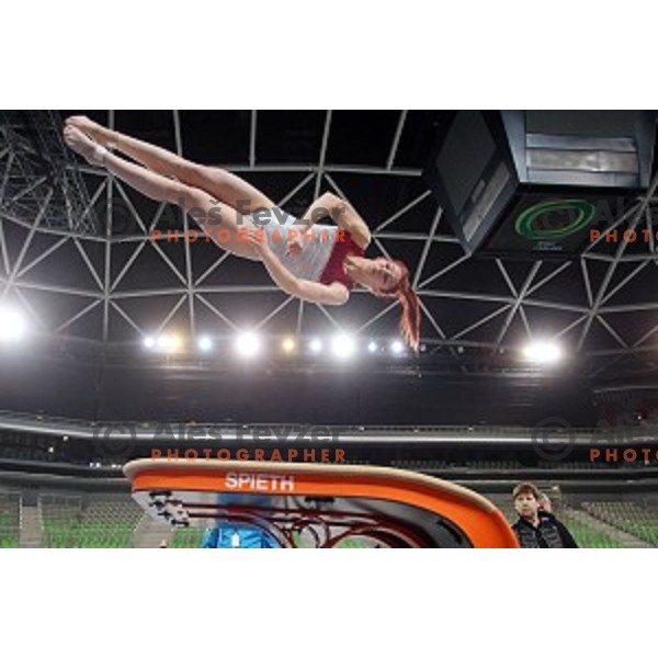 Tjasa Kysselef at practice session before Artistic Gymnastics World Cup in Stozice Hall, Ljubljana, Slovenia on April 2, 2015