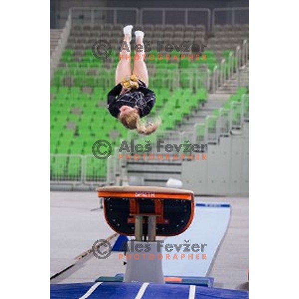 Teja Belak (SLO) in action during Arstistic Gymnastics World Challange Cup Ljubljana 2015, in Stozice Hall,Ljubljana, Slovenia, on April 4th, 2015