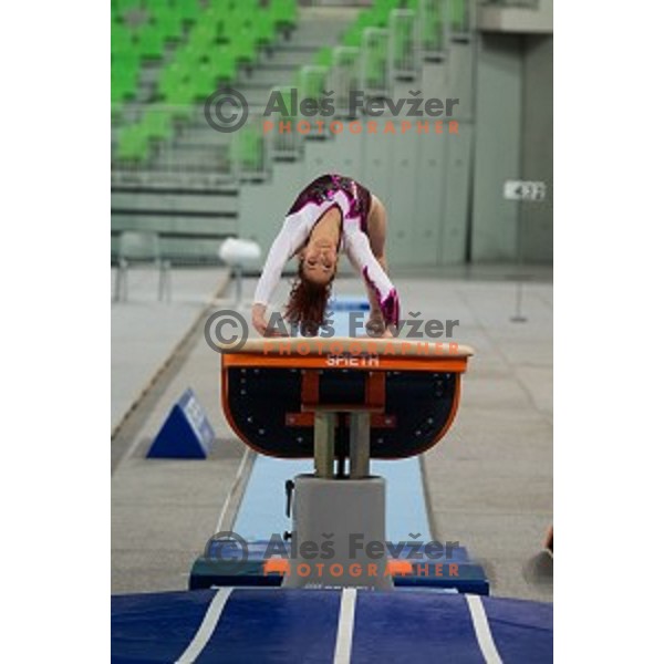 Tjasa Kysselef SLO) in action during Arstistic Gymnastics World Challange Cup Ljubljana 2015, in Stozice Hall,Ljubljana, Slovenia, on April 4th, 2015