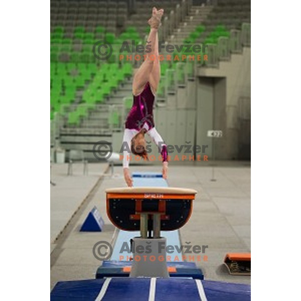 Tjasa Kysselef SLO) in action during Arstistic Gymnastics World Challange Cup Ljubljana 2015, in Stozice Hall,Ljubljana, Slovenia, on April 4th, 2015