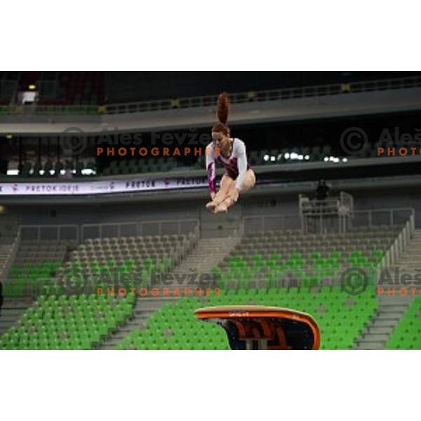 Tjasa Kysselef SLO) in action during Arstistic Gymnastics World Challange Cup Ljubljana 2015, in Stozice Hall,Ljubljana, Slovenia, on April 4th, 2015
